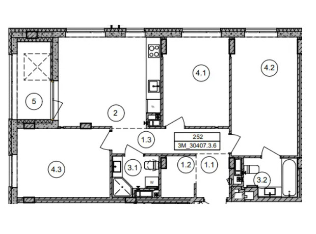 ЖК Respublika: планування 3-кімнатної квартири 83.6 м²