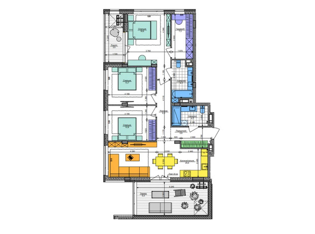 ЖК Respublika: планировка 3-комнатной квартиры 83.6 м²