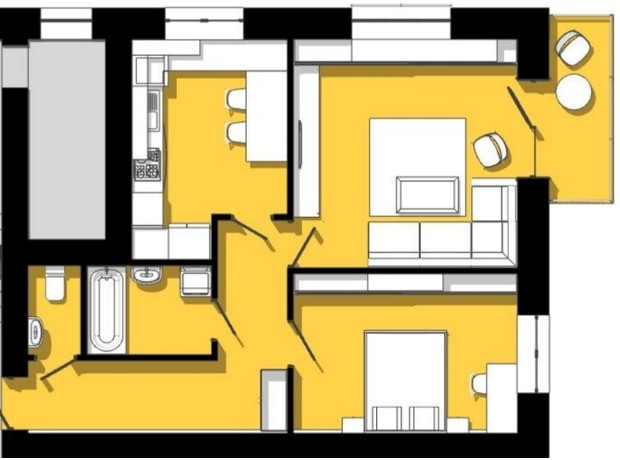 ЖК Новий Світ: планування 2-кімнатної квартири 64.4 м²