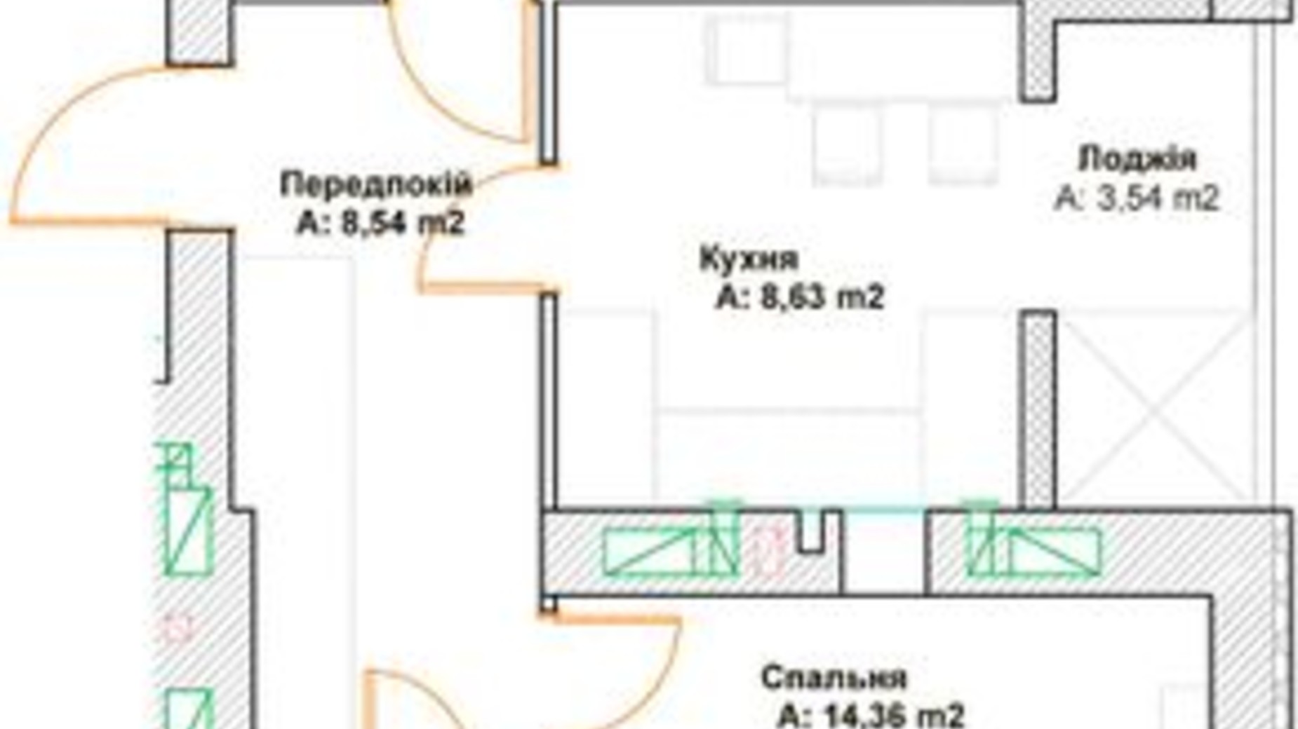 Планування 2-кімнатної квартири в ЖК Фортуна 55.64 м², фото 585979