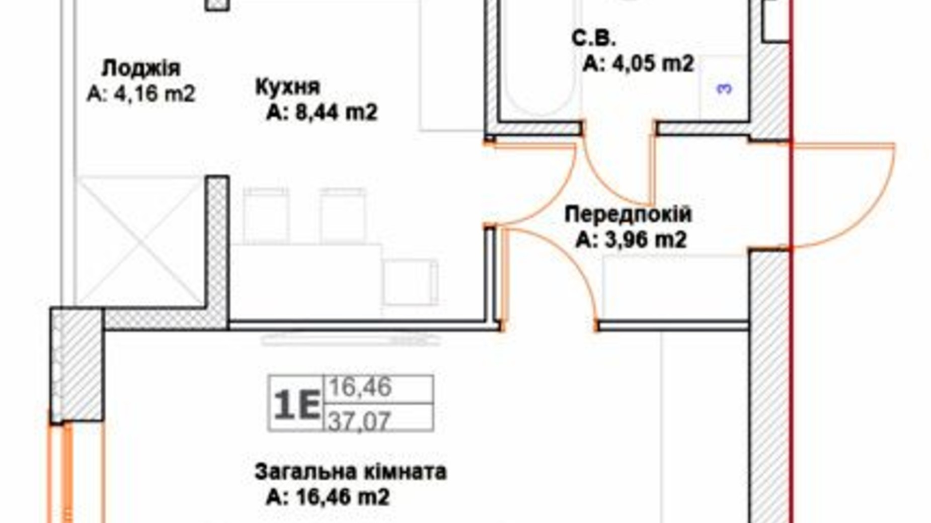 Планування 1-кімнатної квартири в ЖК Фортуна 37.07 м², фото 585993