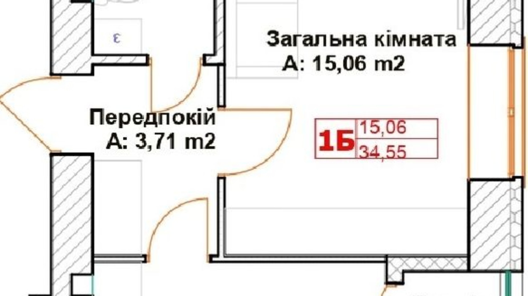 Планування 1-кімнатної квартири в ЖК Модуль 35.85 м², фото 586011