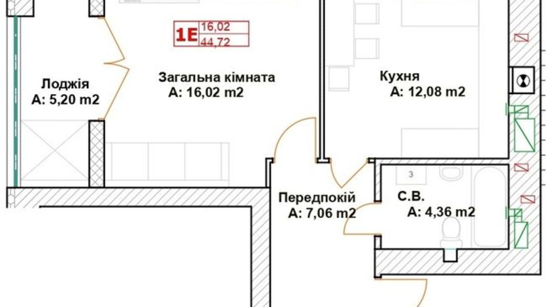 Планировка 1-комнатной квартиры в ЖК Модуль 45.91 м², фото 586012