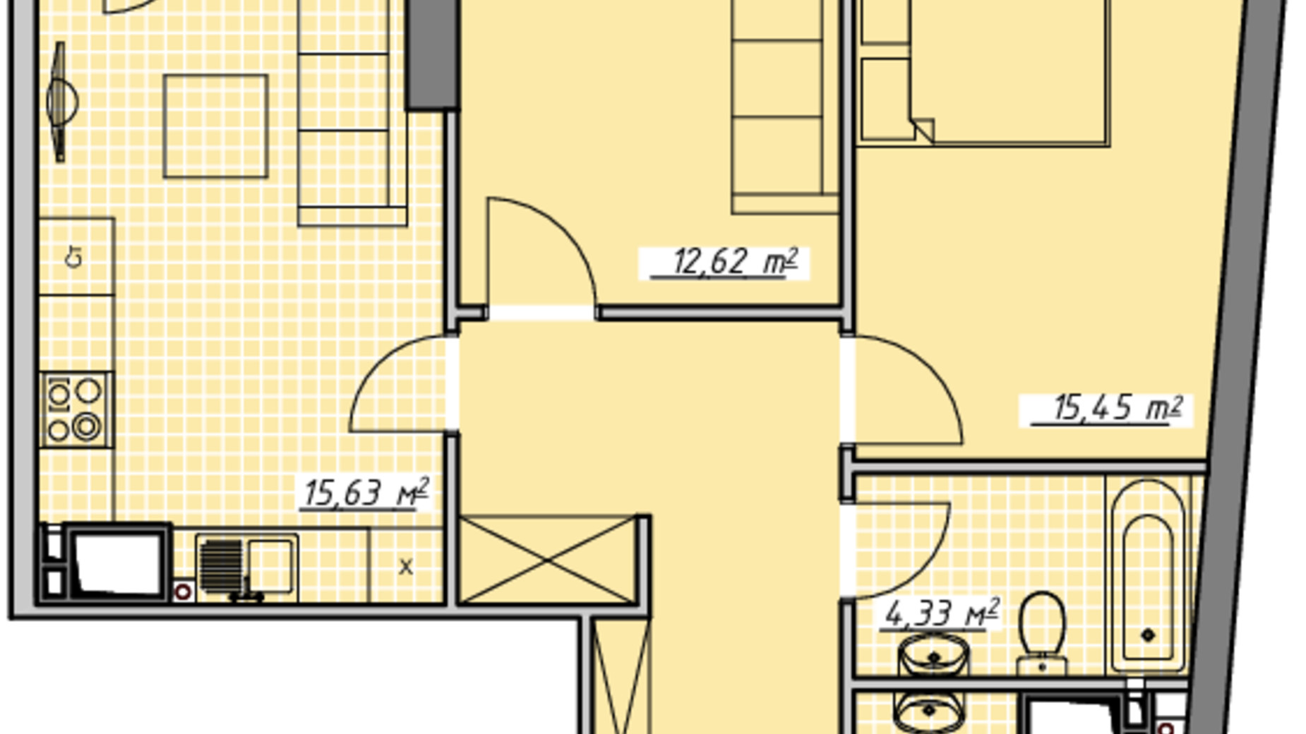 Планування 2-кімнатної квартири в ЖК Атмосфера 63.47 м², фото 586019