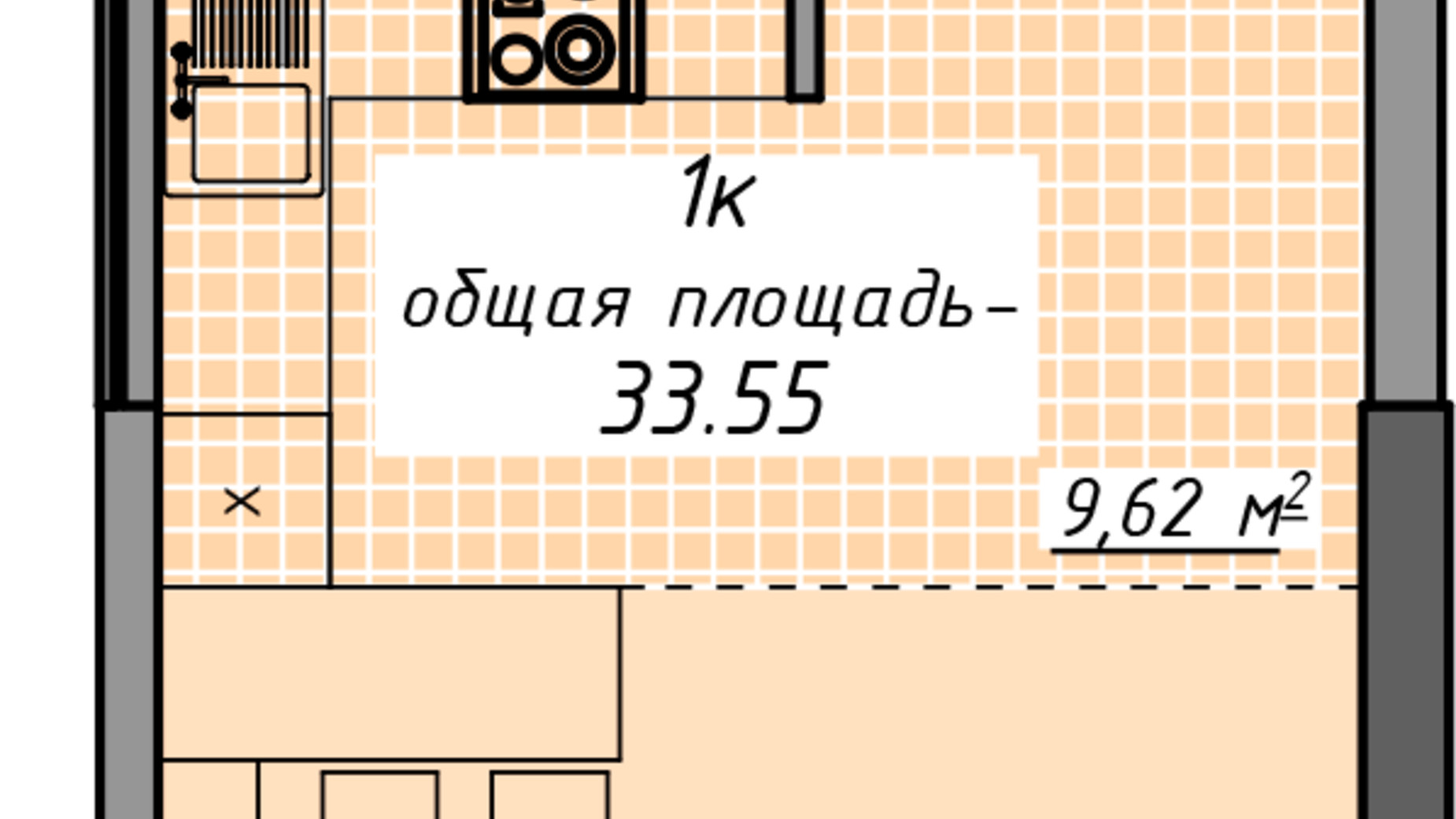 Планування квартири студії в ЖК Атмосфера 33.55 м², фото 586022