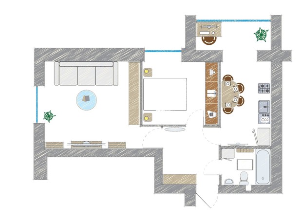 ЖК Модуль: планування 2-кімнатної квартири 53.9 м²