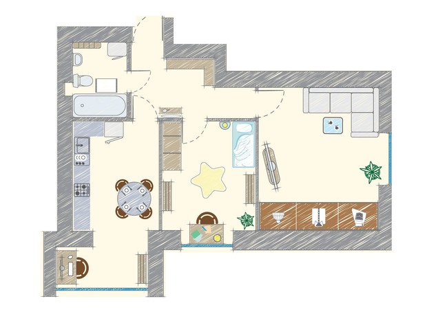 ЖК Модуль: планировка 2-комнатной квартиры 55.78 м²