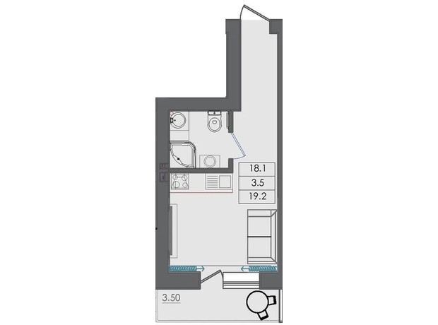 ЖК Smart House: планування 1-кімнатної квартири 19.2 м²