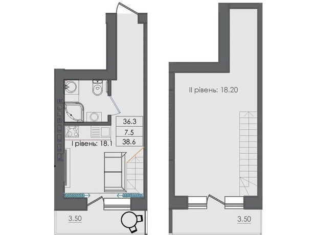 ЖК Smart House: планування 1-кімнатної квартири 38.6 м²