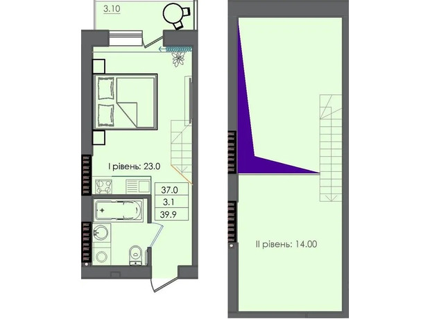 ЖК Smart House: планировка 1-комнатной квартиры 39.9 м²