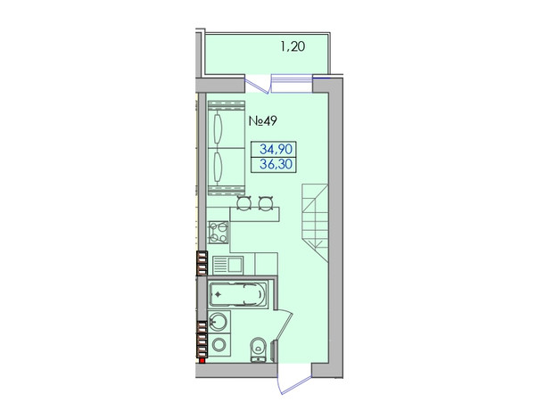 ЖК Smart House: планування 1-кімнатної квартири 36.3 м²