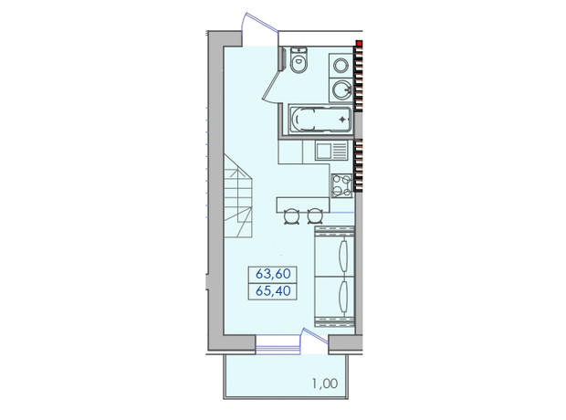 ЖК Smart House: планировка 1-комнатной квартиры 65.4 м²