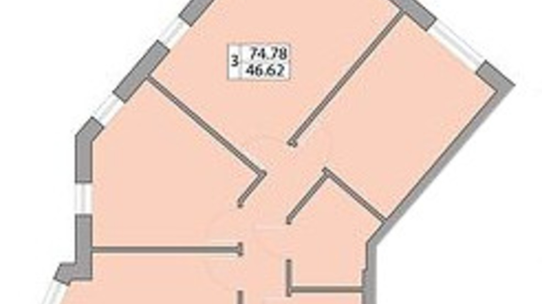 Планування 3-кімнатної квартири в ЖК Praha Platinum 74.78 м², фото 586279