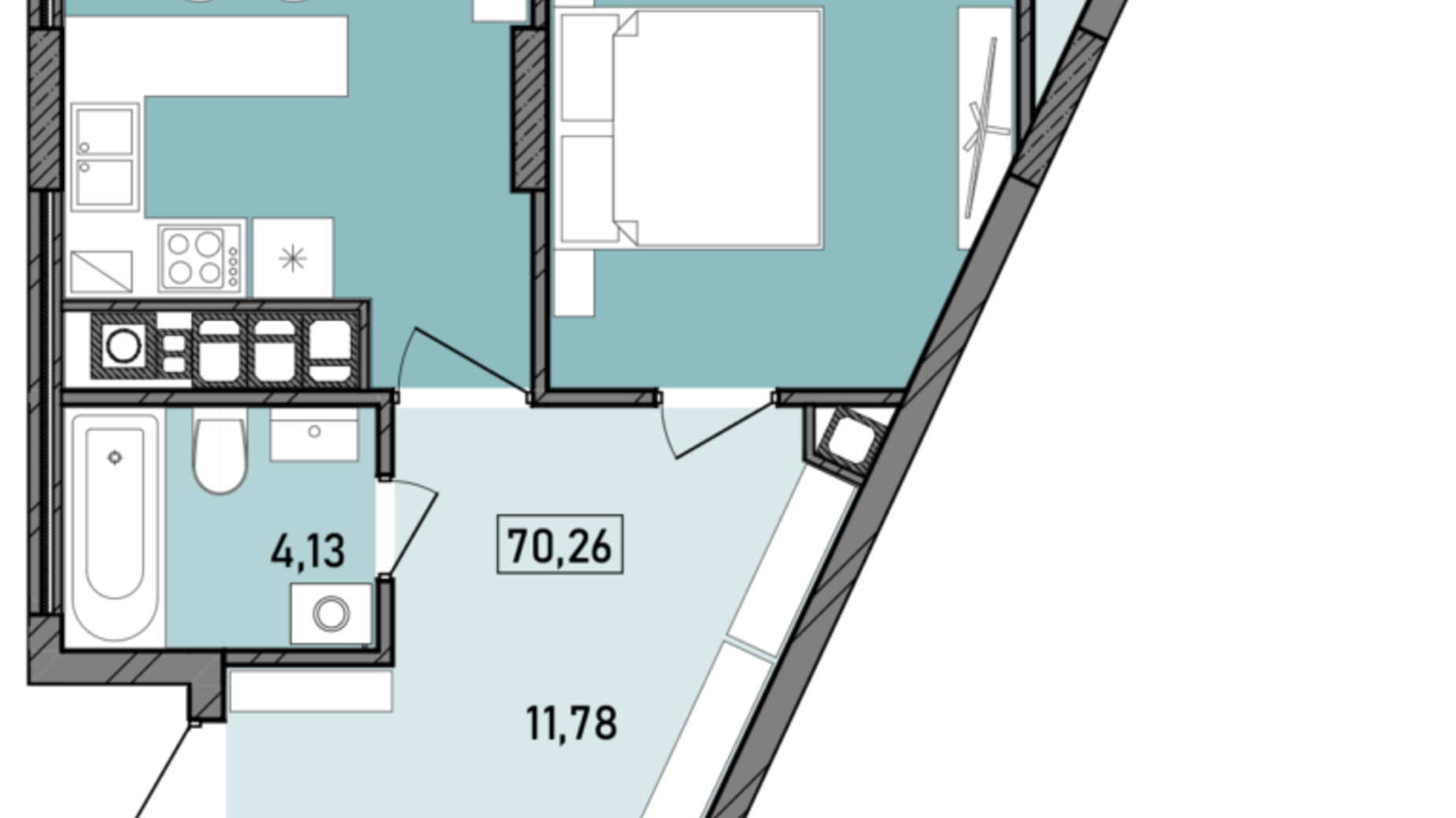 Планування 2-кімнатної квартири в ЖК Praud select 69.81 м², фото 586349