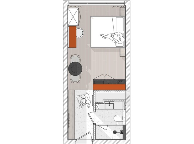 Апарт-отель Praud select: планировка 1-комнатной квартиры 23.93 м²