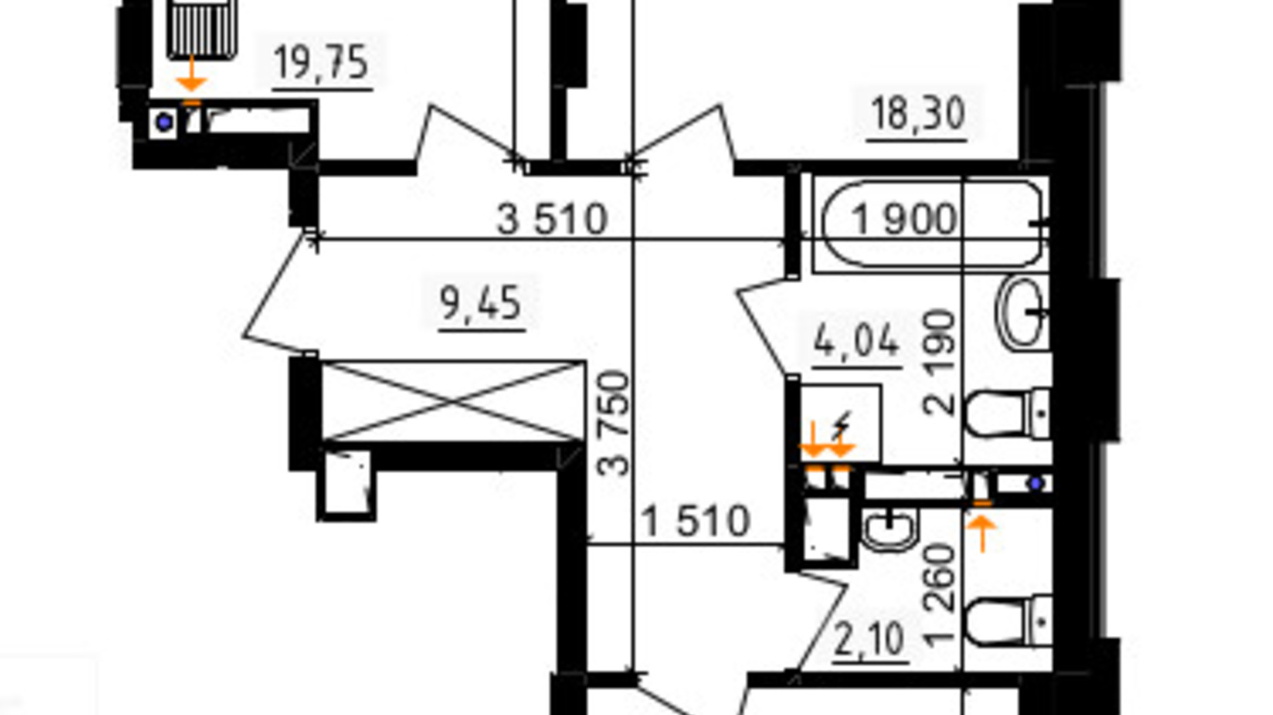 Планировка 2-комнатной квартиры в ЖК Аквамарин 76.17 м², фото 586466