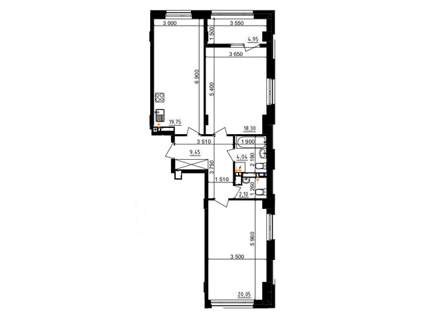 ЖК Аквамарин: планування 2-кімнатної квартири 76.17 м²