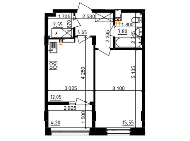 ЖК Аквамарин: планировка 1-комнатной квартиры 40.7 м²
