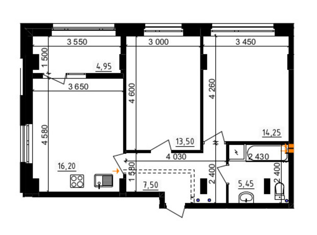 ЖК Аквамарин: планировка 1-комнатной квартиры 59.38 м²