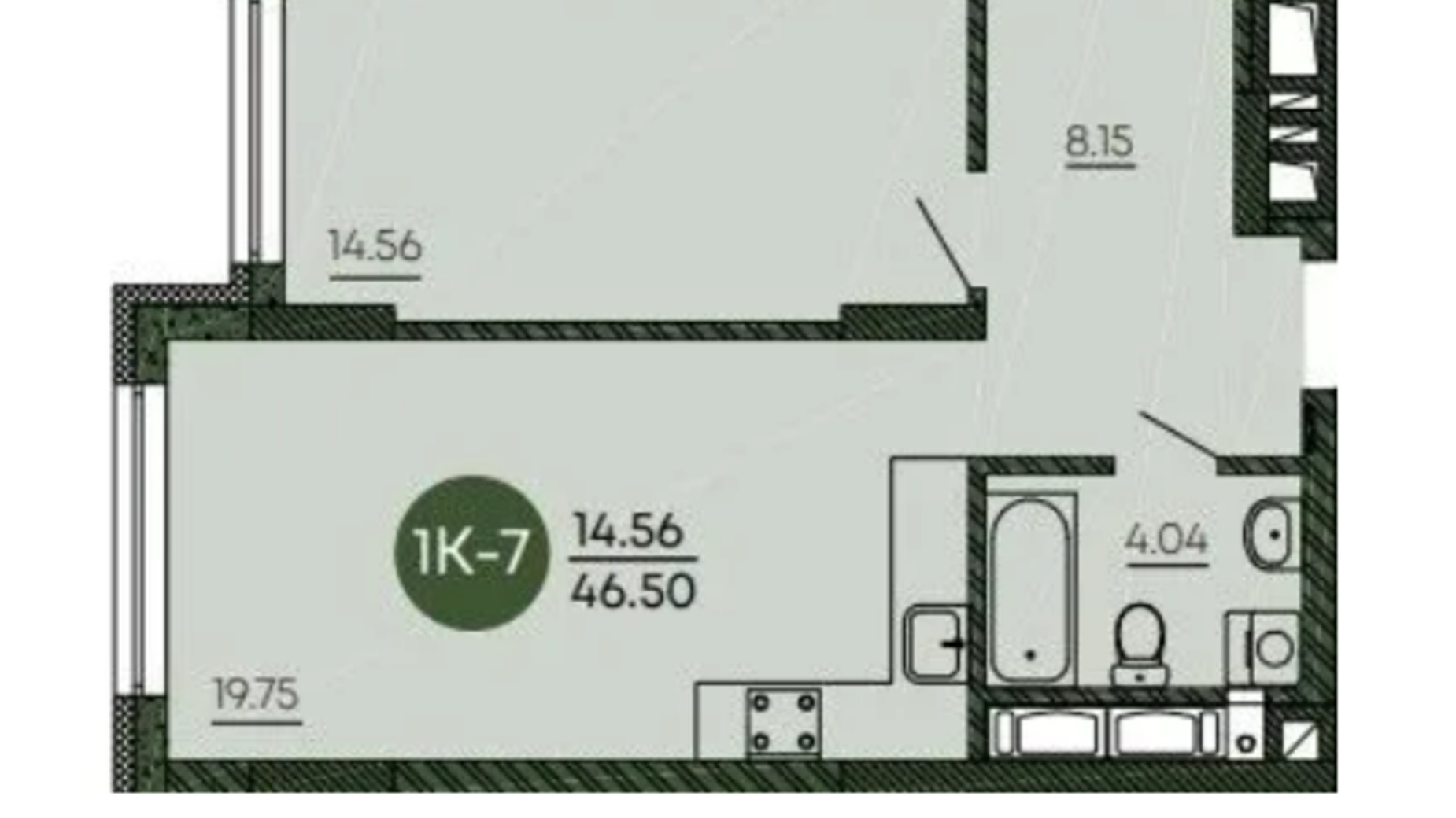 Планировка 1-комнатной квартиры в ЖК Оранжерея 46.5 м², фото 586473