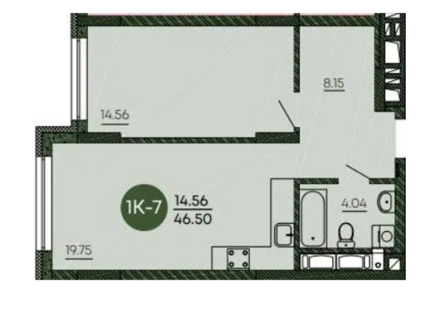 ЖК Оранжерея: планировка 1-комнатной квартиры 46.5 м²