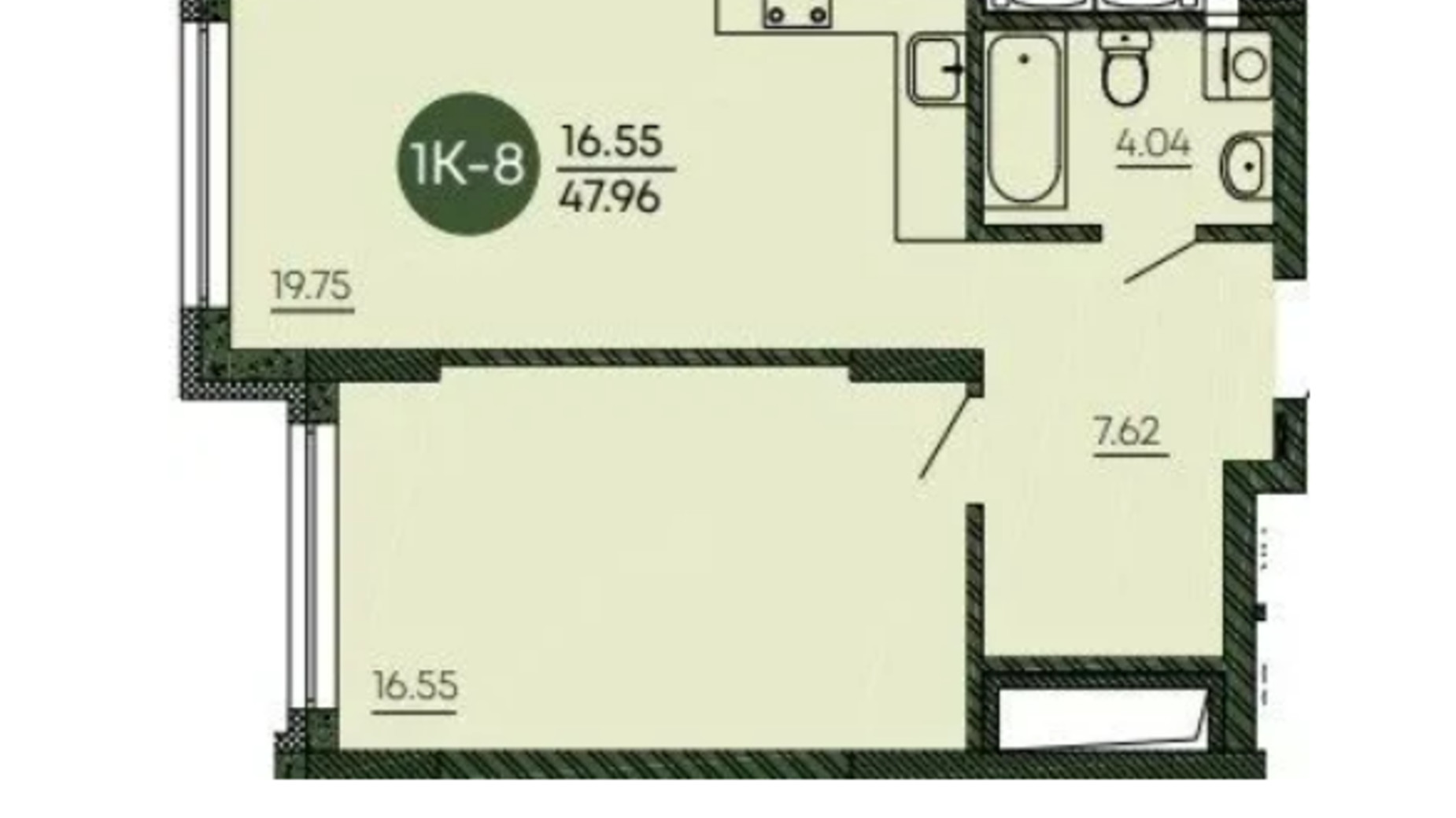 Планировка 1-комнатной квартиры в ЖК Оранжерея 47.96 м², фото 586475