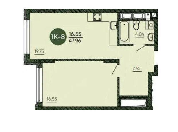 ЖК Оранжерея: планировка 1-комнатной квартиры 47.96 м²