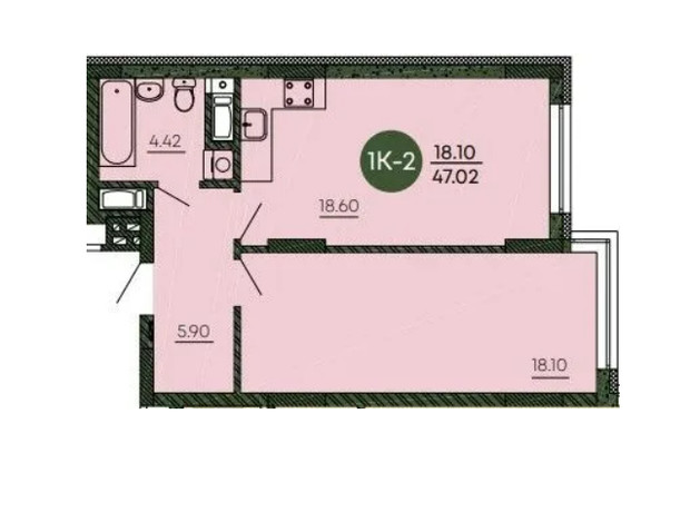 ЖК Оранжерея: планировка 1-комнатной квартиры 47.02 м²