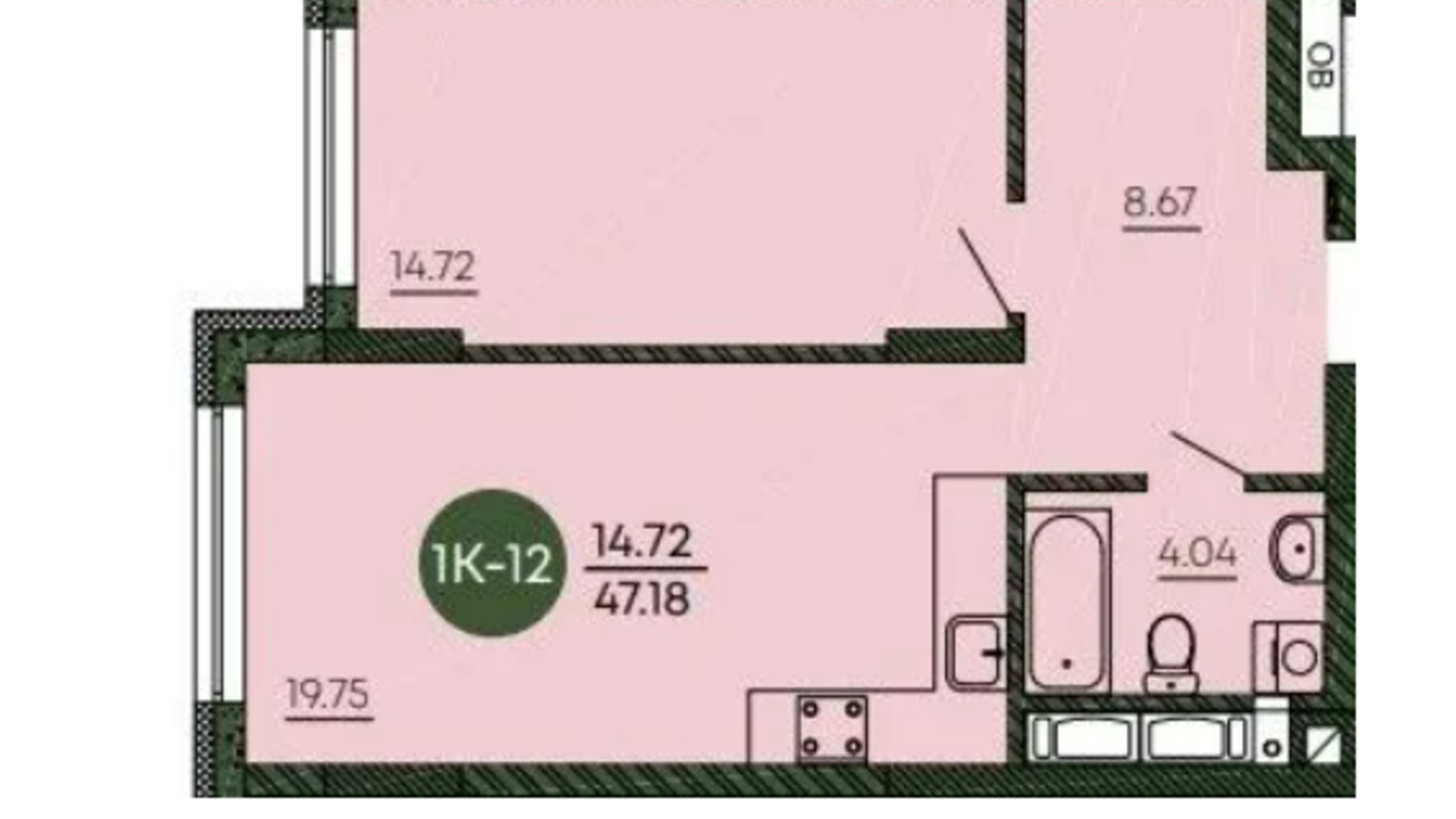 Планування 1-кімнатної квартири в ЖК Оранжерея 47.18 м², фото 586477