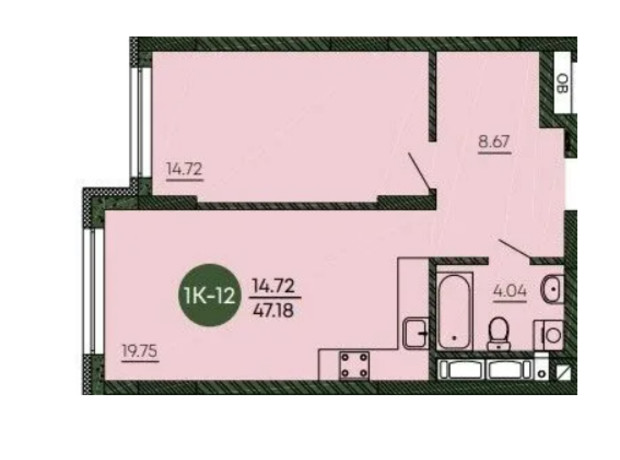 ЖК Оранжерея: планировка 1-комнатной квартиры 47.18 м²