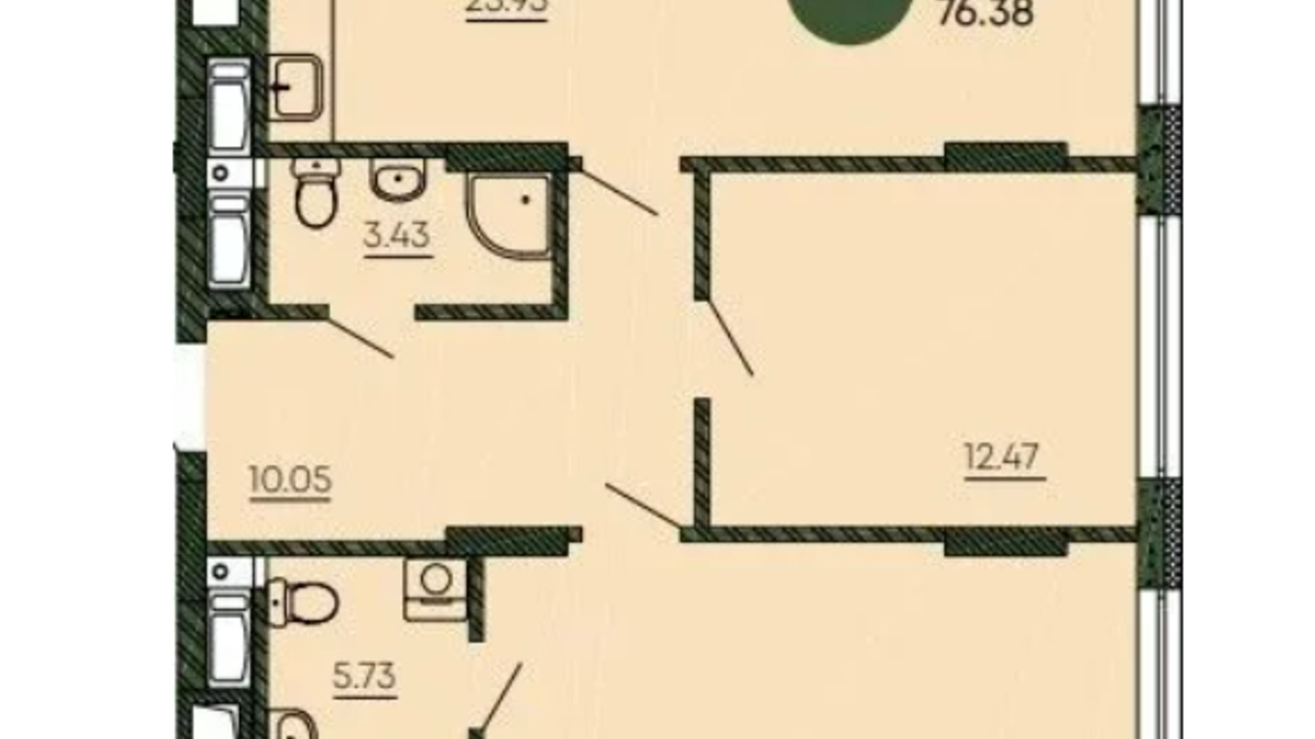 Планировка 2-комнатной квартиры в ЖК Оранжерея 76.38 м², фото 586480
