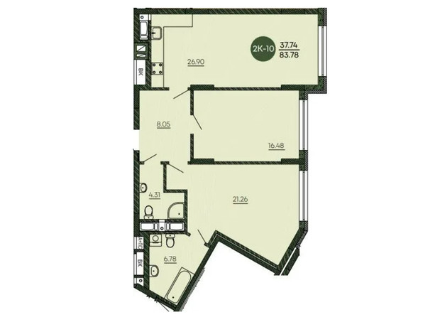ЖК Оранжерея: планировка 2-комнатной квартиры 83.78 м²
