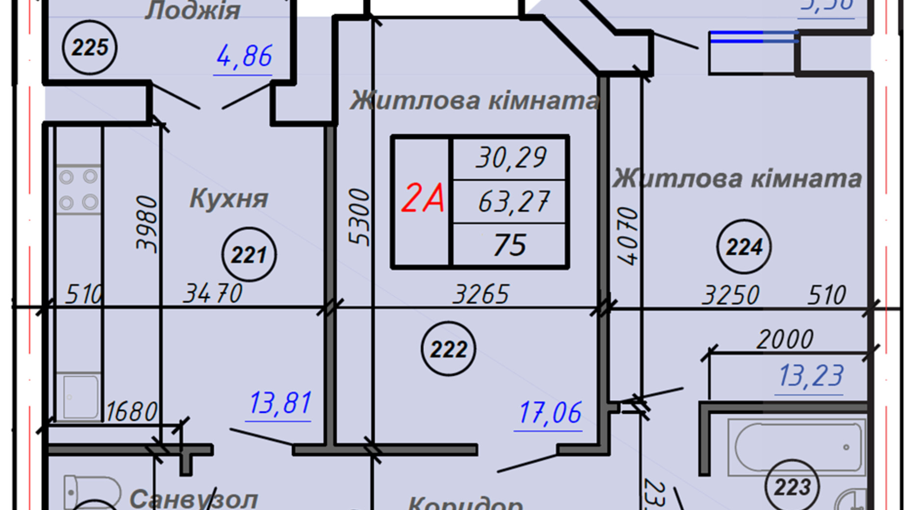 Планування 2-кімнатної квартири в ЖК Олімп 75 м², фото 586610