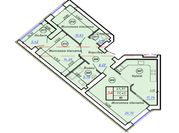 ЖК Олімп: планування 3-кімнатної квартири 85 м²