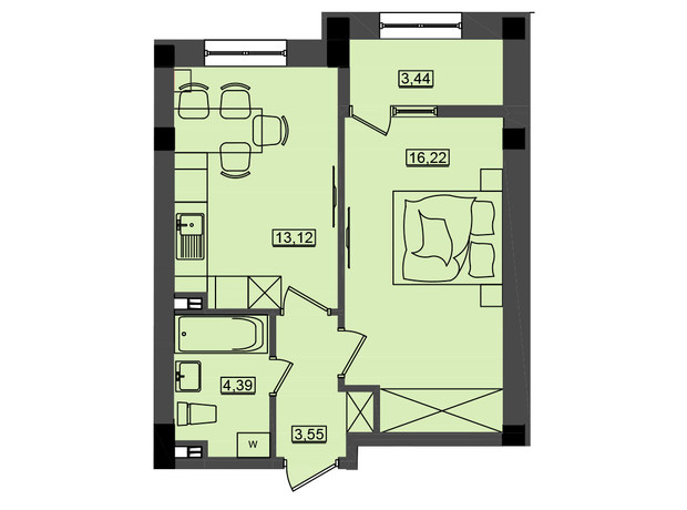 ЖК Дім у моря Premier: планування 1-кімнатної квартири 40.73 м²