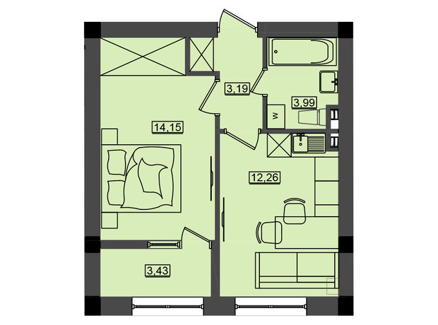 ЖК Дім у моря Premier: планування 1-кімнатної квартири 37.01 м²