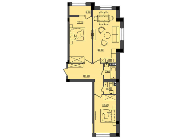 ЖК Дім у моря Premier: планування 2-кімнатної квартири 73.12 м²