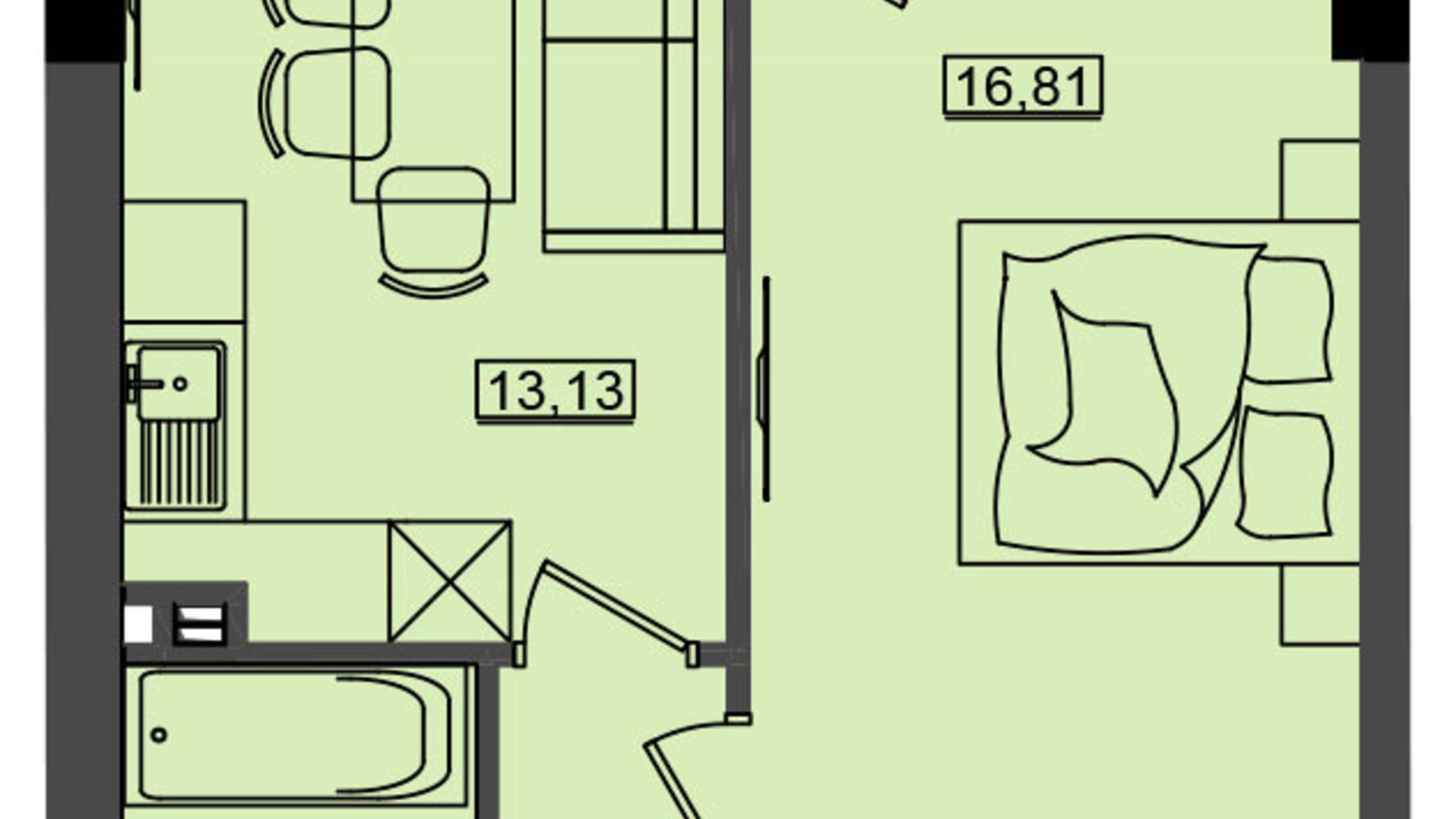 Планування 1-кімнатної квартири в ЖК Дім у моря Premier 40.44 м², фото 586660