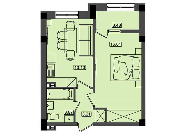 ЖК Дім у моря Premier: планування 1-кімнатної квартири 40.44 м²