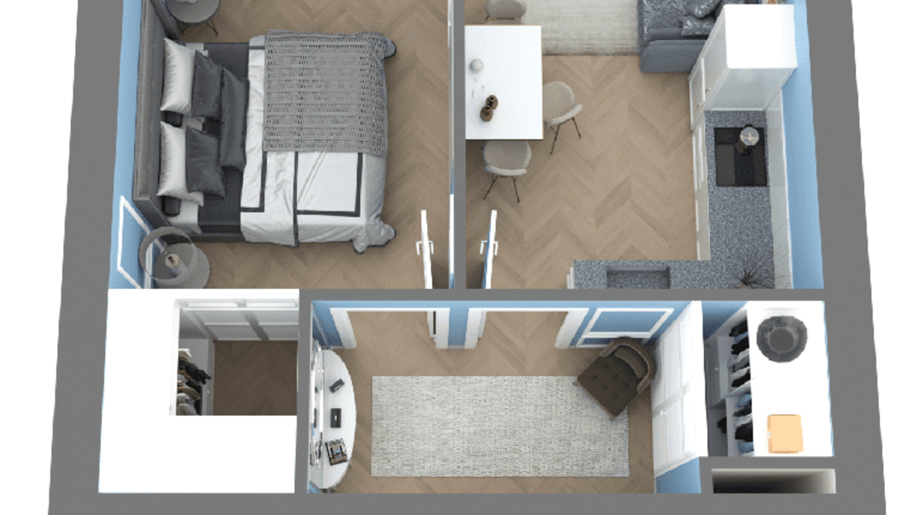 Планировка 1-комнатной квартиры в ЖК Дом у моря Premier 45.6 м², фото 586666