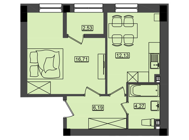 ЖК Дом у моря Premier: планировка 1-комнатной квартиры 41.83 м²