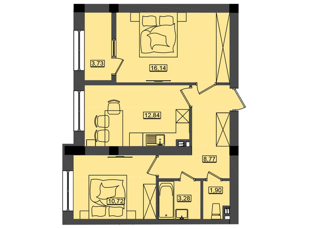 ЖК Дом у моря Premier: планировка 2-комнатной квартиры 57.37 м²