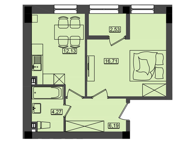 ЖК Дом у моря Premier: планировка 1-комнатной квартиры 41.83 м²