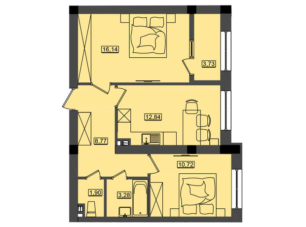 ЖК Дім у моря Premier: планування 2-кімнатної квартири 57.37 м²