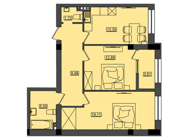 ЖК Дом у моря Premier: планировка 2-комнатной квартиры 65.24 м²