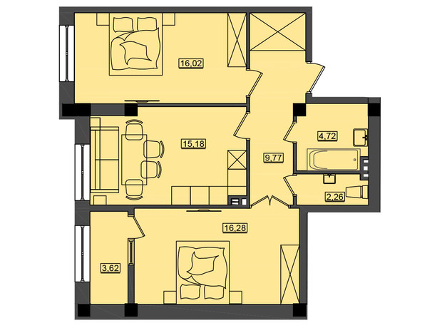 ЖК Дом у моря Premier: планировка 2-комнатной квартиры 67.81 м²