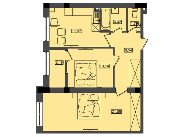 ЖК Дім у моря Premier: планування 2-кімнатної квартири 60.8 м²