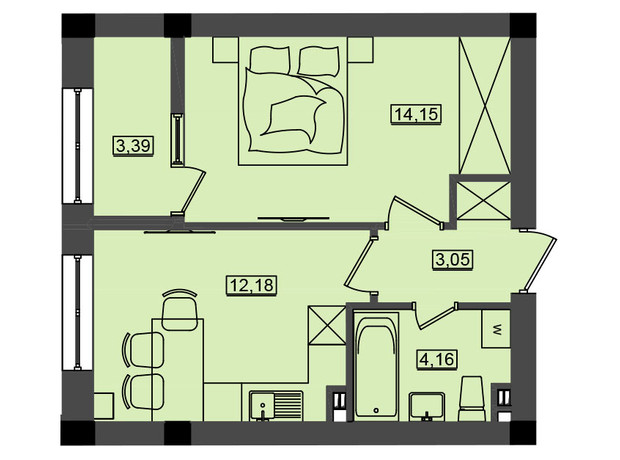 ЖК Дом у моря Premier: планировка 1-комнатной квартиры 36.92 м²