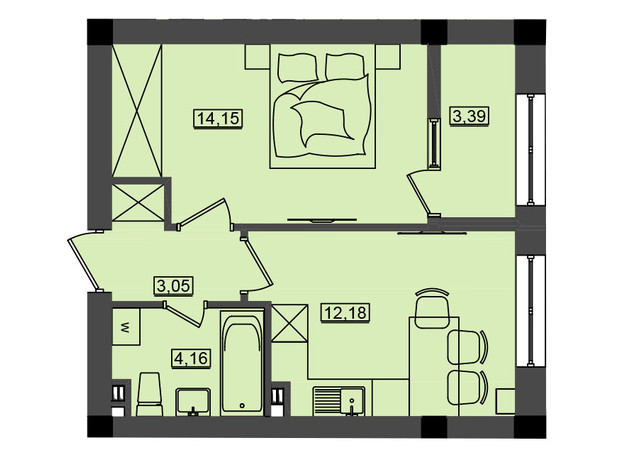 ЖК Дім у моря Premier: планування 1-кімнатної квартири 36.92 м²