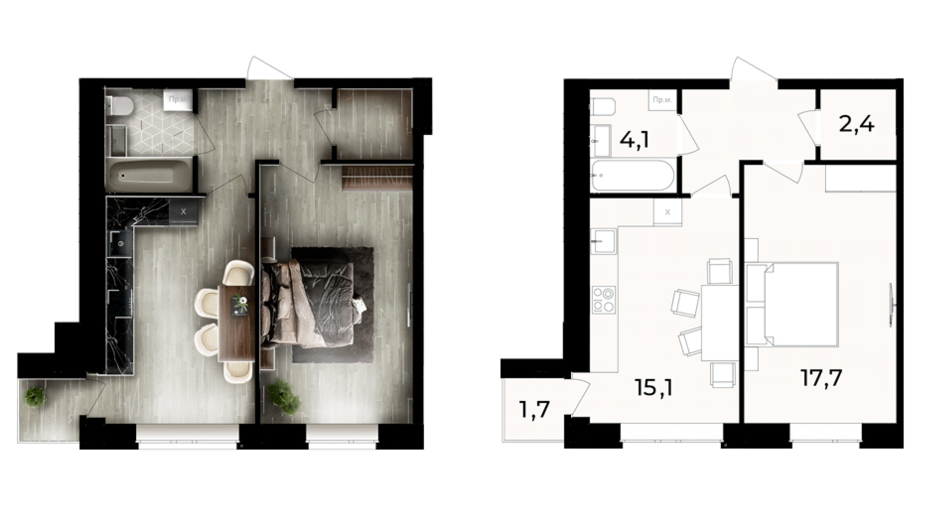 Планировка 1-комнатной квартиры в ЖК Forest Home 46.1 м², фото 586785